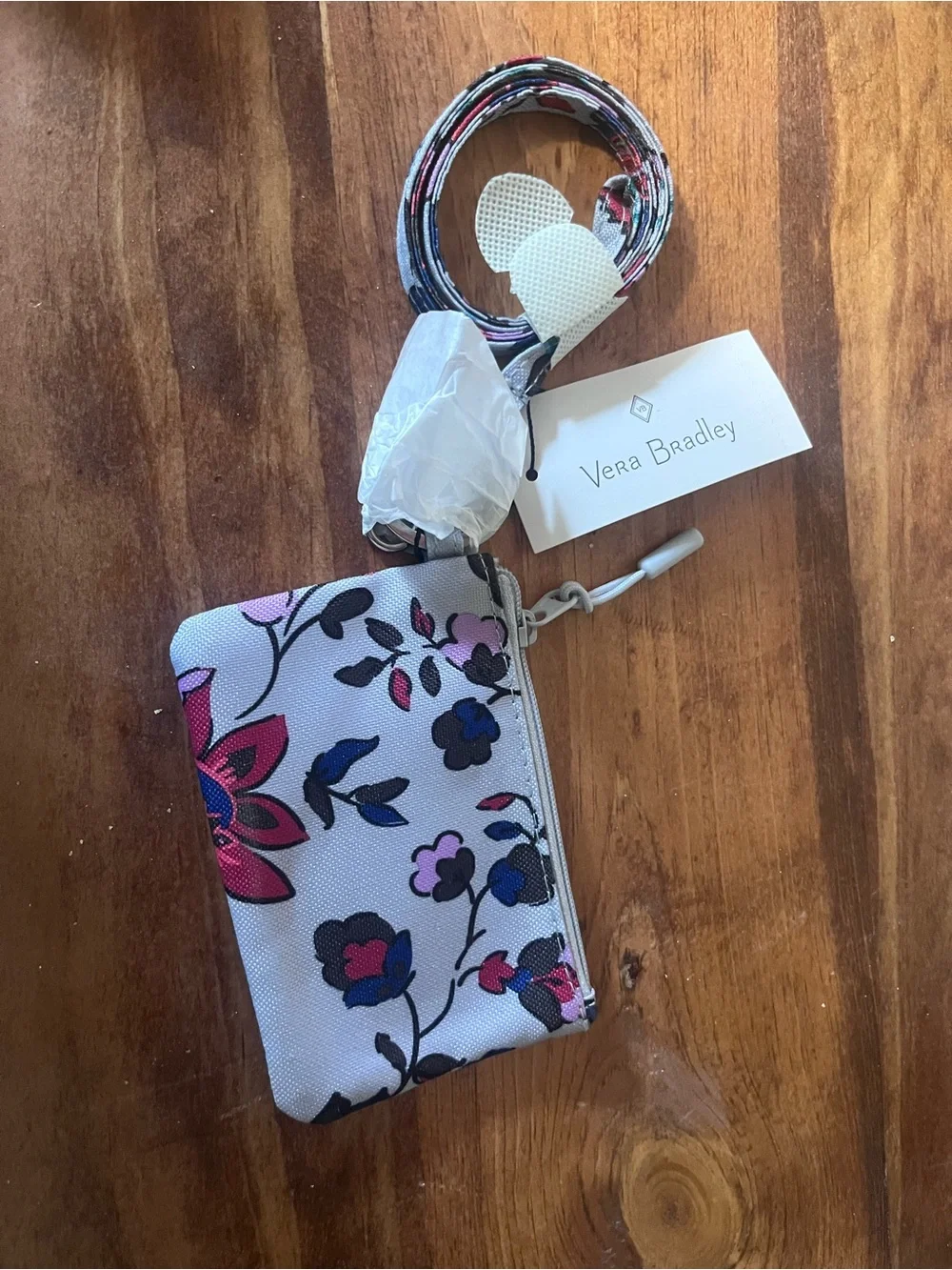 Vera Bradley White Floral ID Holder with Pink and Navy Accents